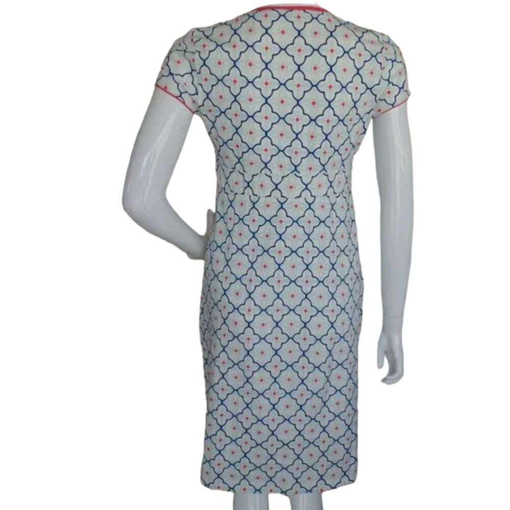 Boden Jersey Dress, 6R, White/Blue, Geometric/Tiled print, Short sleeves - Picture 8 of 12